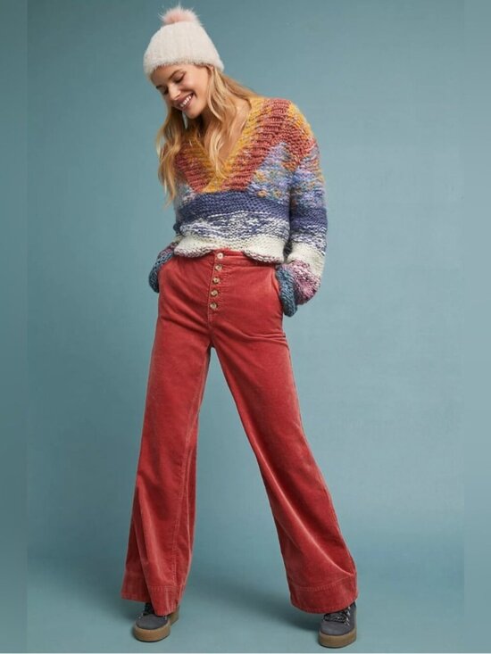 Anthropologie Pants - Anthropologie Pilcro High Rise Corduroy Wide Leg Pants Size 27 Orange Rust